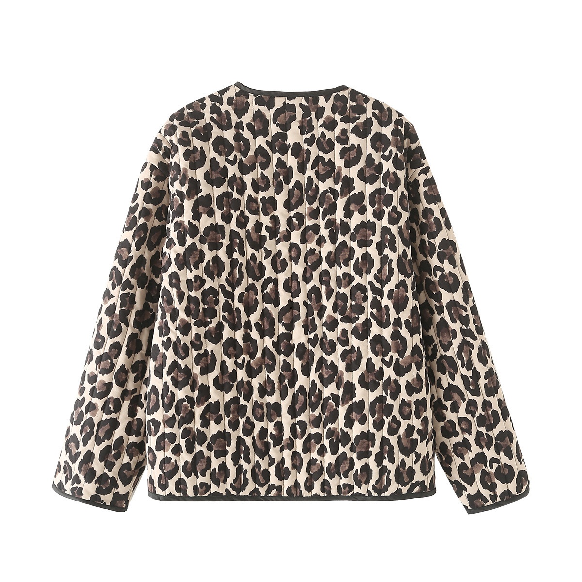 Steppjacke aus Baumwolle mit Leopardenmuster - Klassischer Bindegürtel KUN-00006