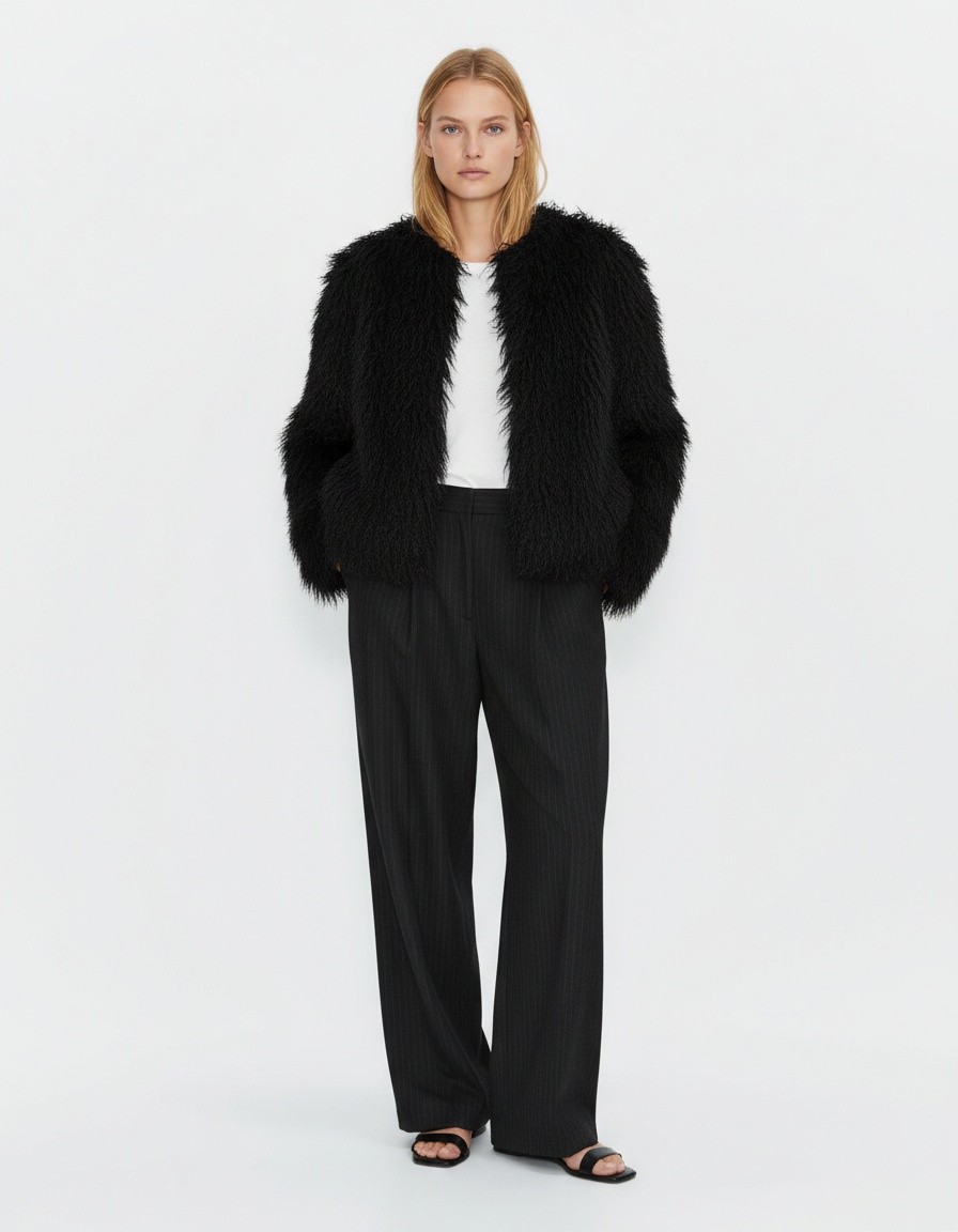 Cappotto in pelliccia sintetica, capospalla alla moda ed elegante KUN-00007