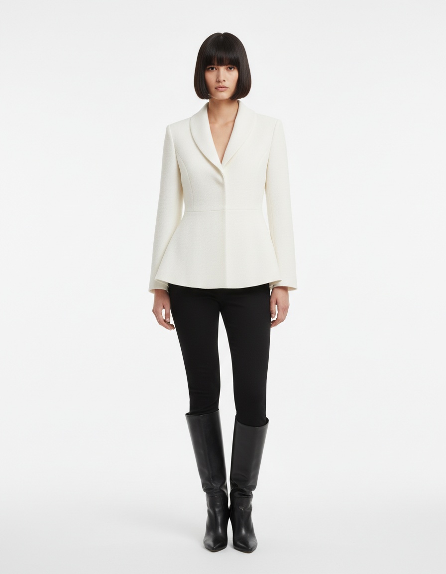 Giacca da donna classica con minigonna, orlo risvoltato, colletto a risvolto e maniche lunghe KUN-00010