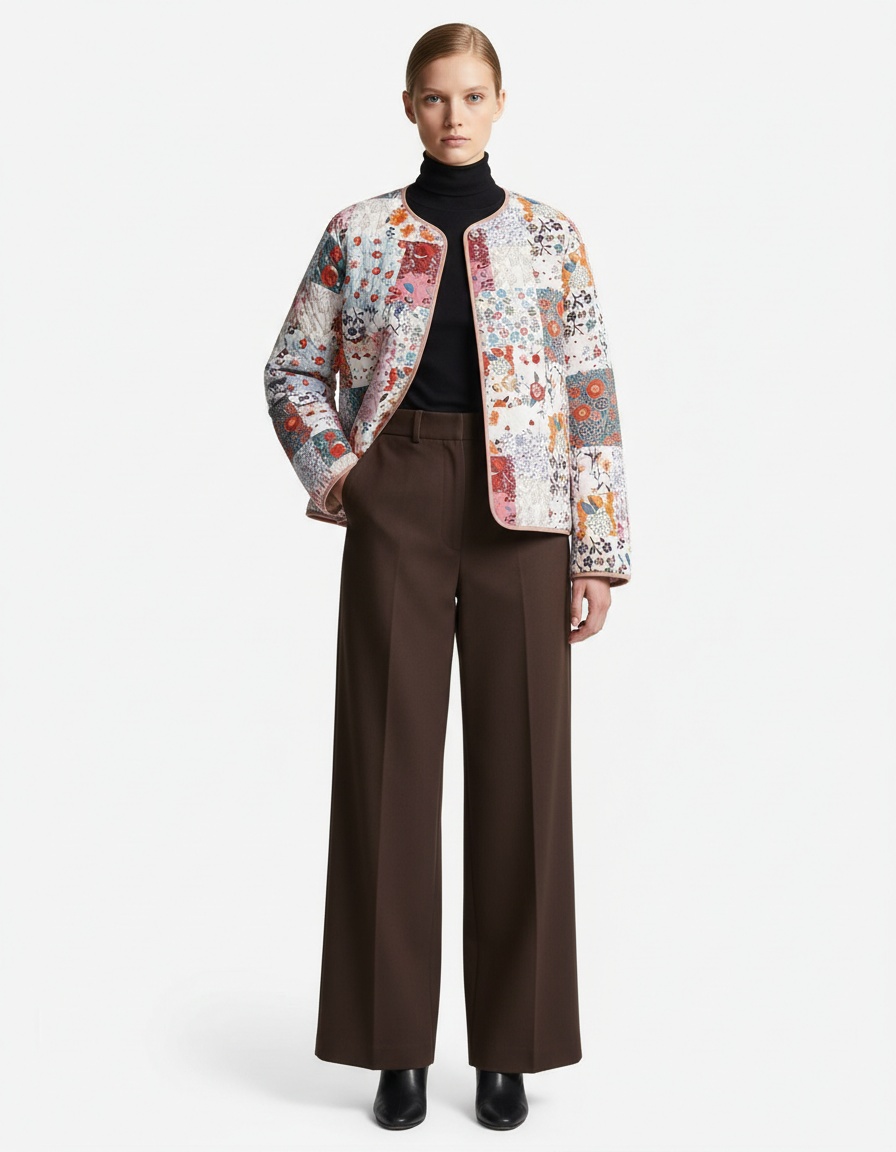 Giacca da donna in cotone trapuntato con stampa floreale - Classic Fashion KUN-00022