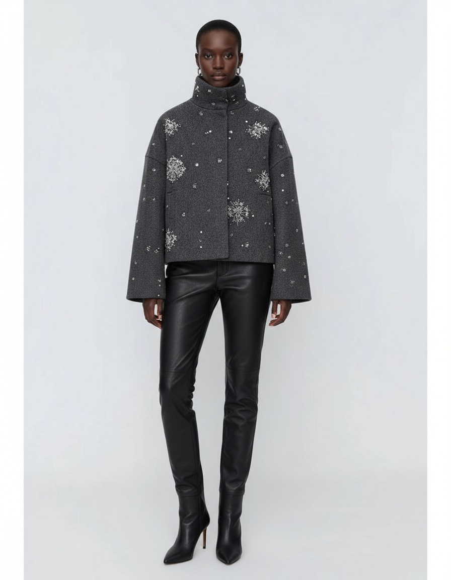 Giacca in tweed con paillettes e stampa - Casual Chic KUN-00043