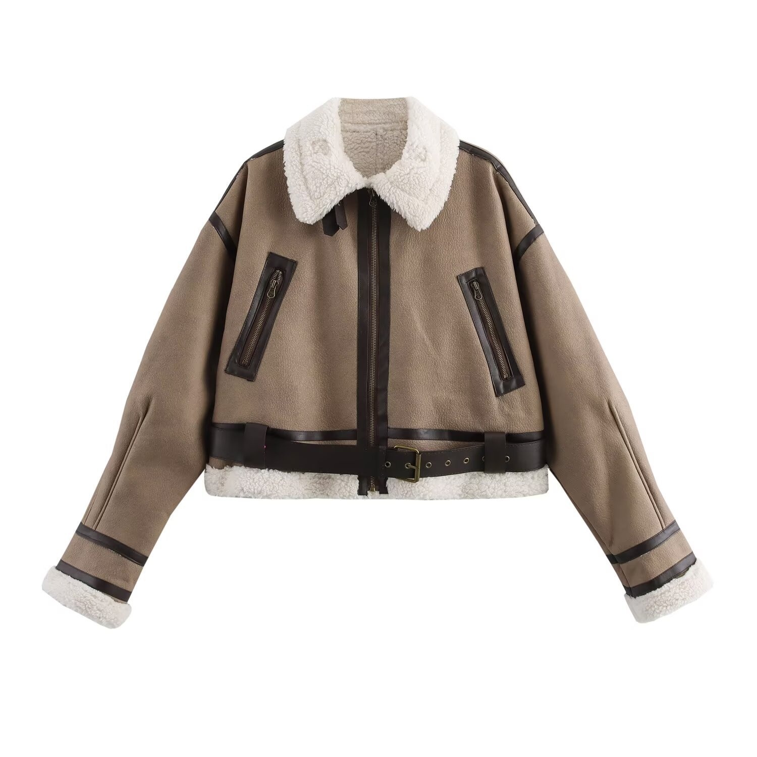 Giacca corta in finta pelliccia di montone - Stile retrò KUN-00048