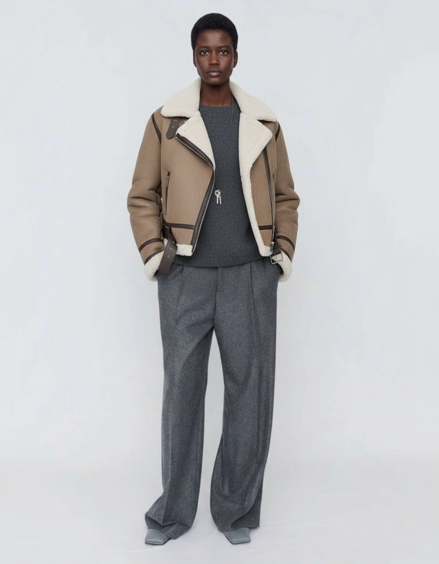 Giacca corta in finta pelliccia di montone - Stile retrò KUN-00048