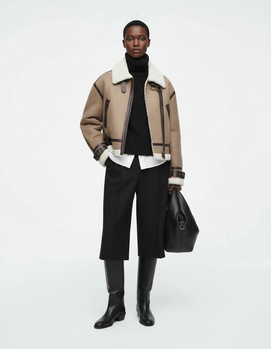 Giacca corta in finta pelliccia di montone - Stile retrò KUN-00048