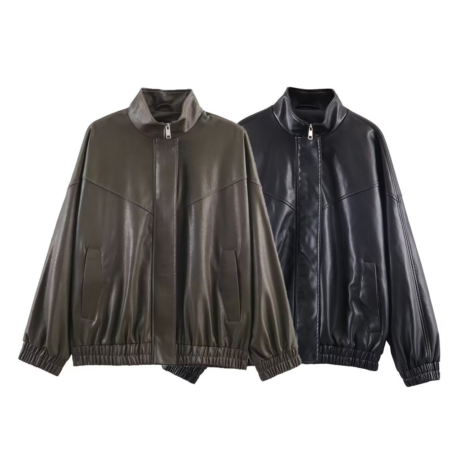 Giacca bomber in similpelle - Collo alto, elegante KUN-00052