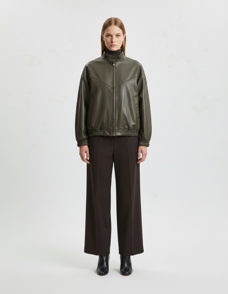 Giacca bomber in similpelle - Collo alto, elegante KUN-00052