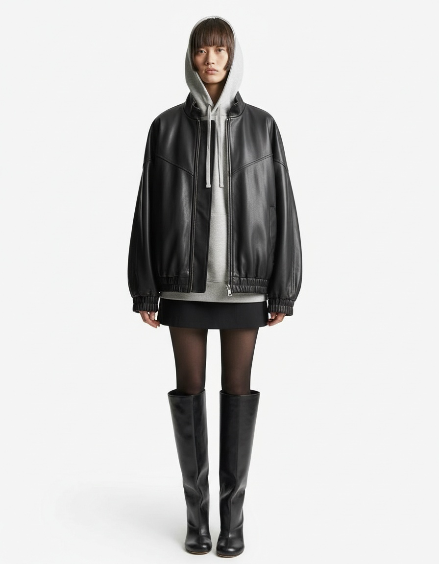 Giacca bomber in similpelle - Collo alto, elegante KUN-00052