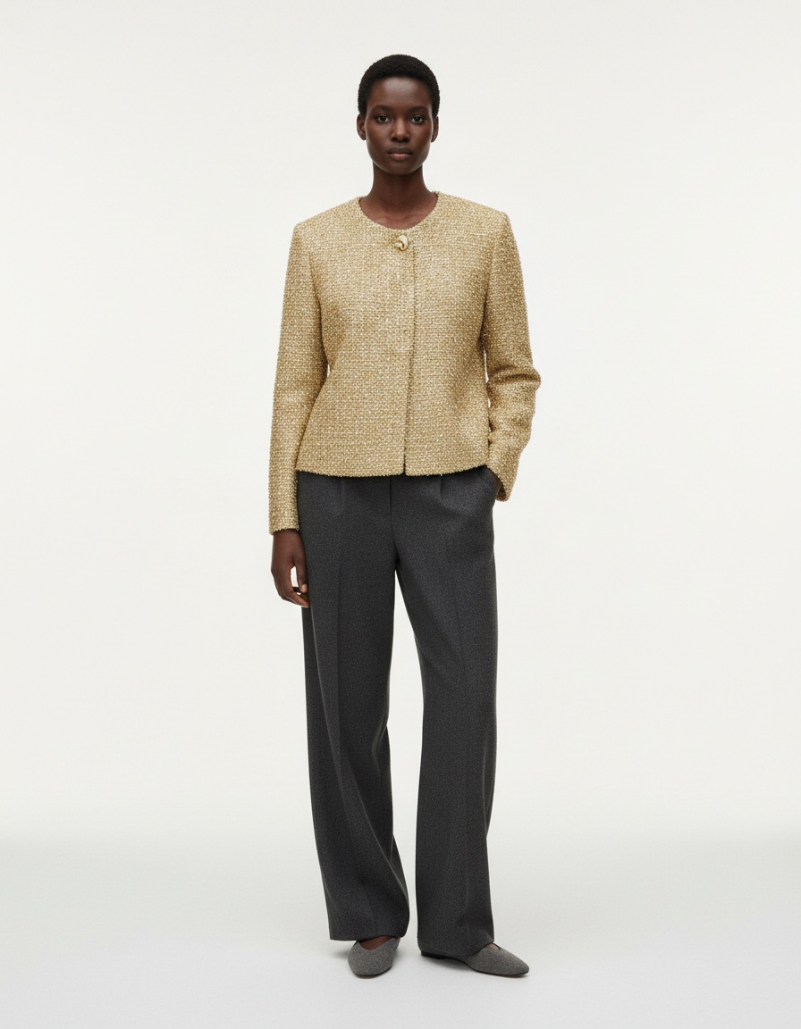 Giacca corta da donna con cuciture metallizzate e spalline imbottite KUN-00055