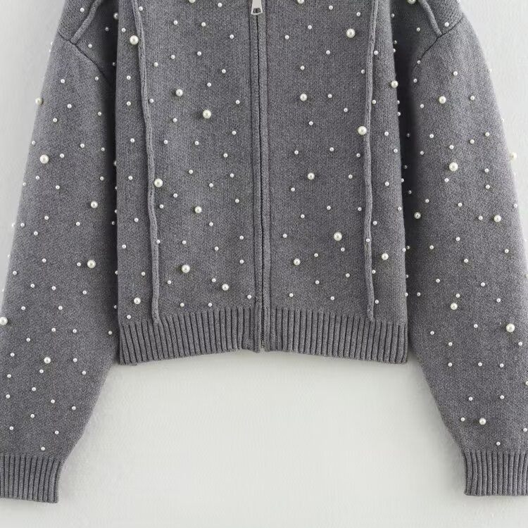 Giacca bomber in maglia con dettagli in perle KUN-00057