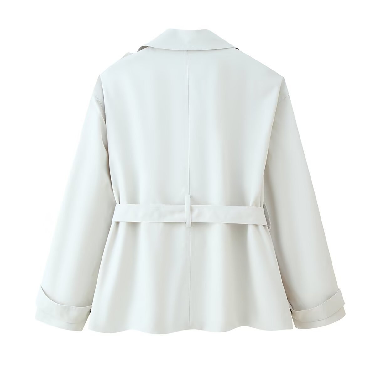 Trench da donna con cintura e revers, giacca corta KUN-00073