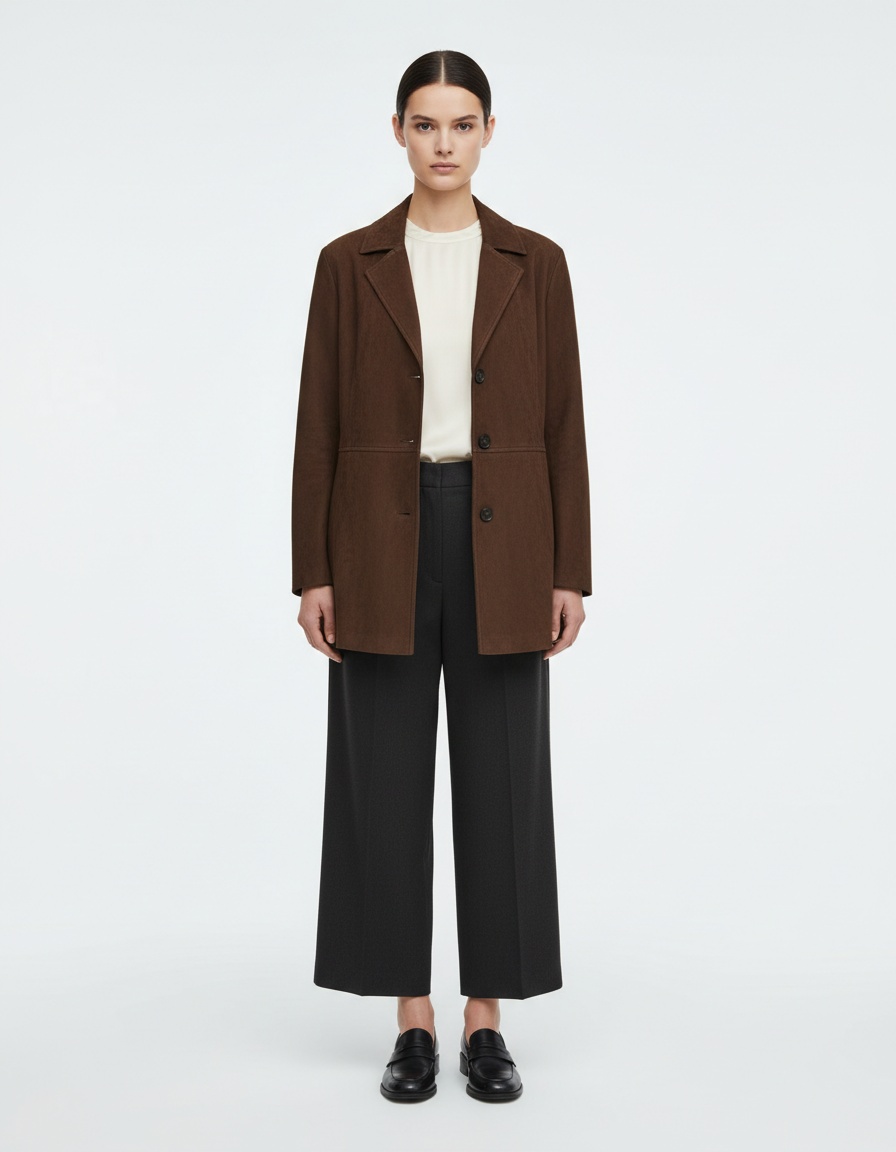 Giacca in finta pelle scamosciata con cintura - Stile europeo KUN-00077