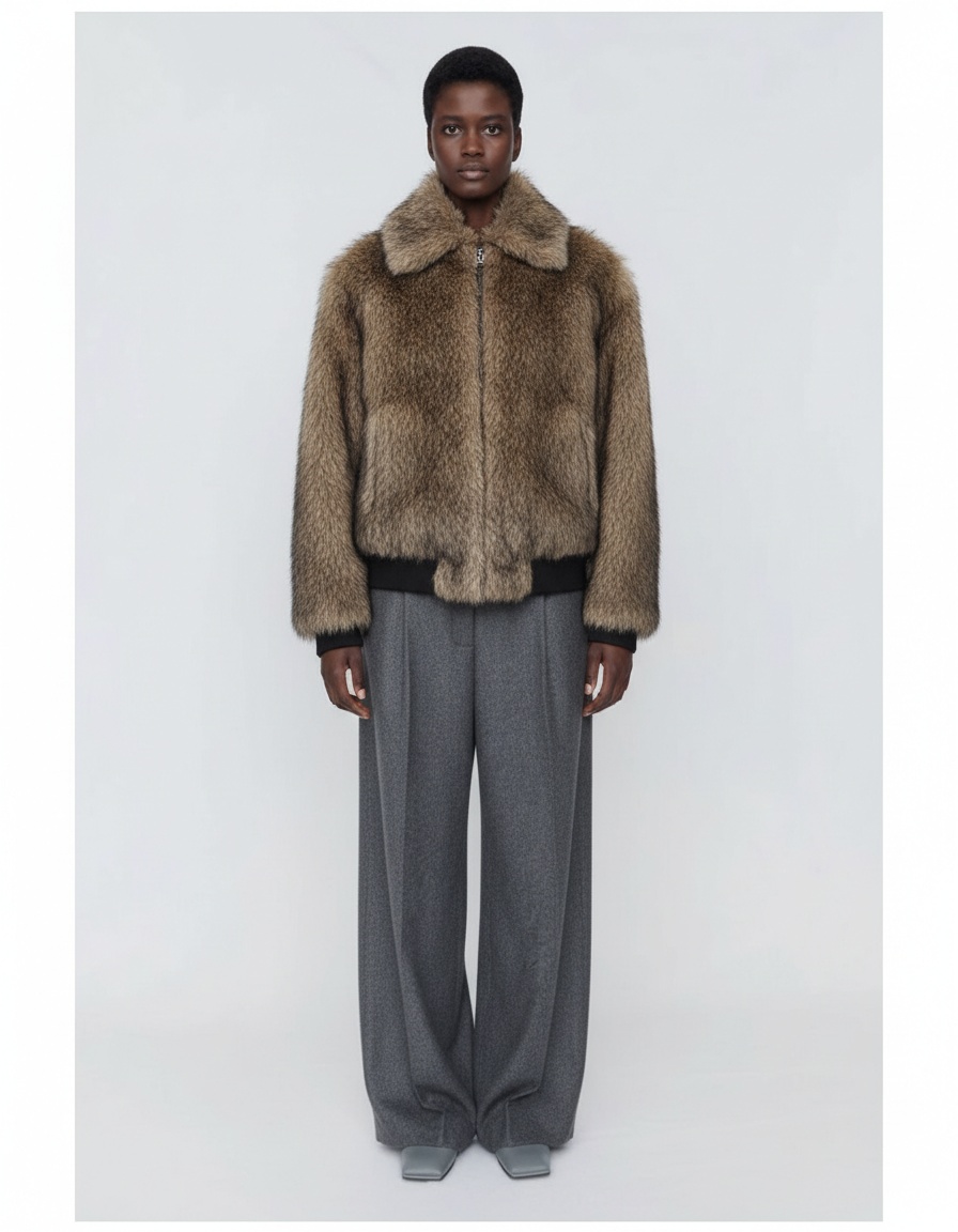 Giacca color block in finta pelliccia di montone - Capospalla casual di tendenza KUN-00085