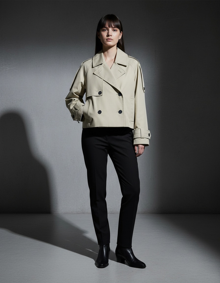 Trench da donna impermeabile, corto, alla moda, antivento KUN-00088