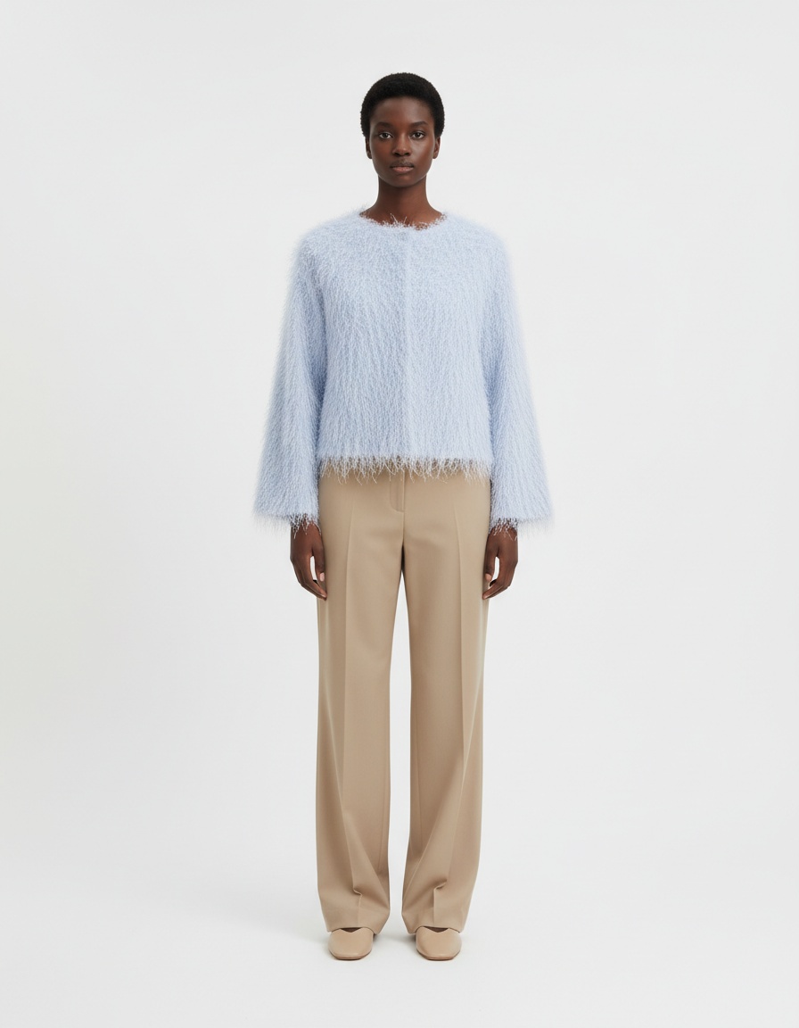 Giacca di jeans da donna con frange - Azzurro chiaro di tendenza KUN-00126