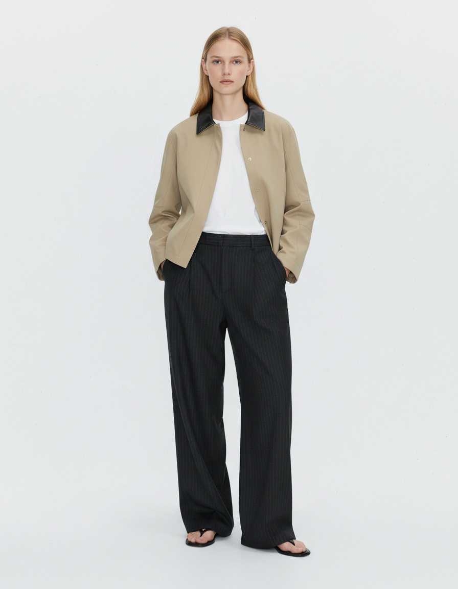 Giacca patchwork con revers in pelle, casual chic KUN-00129