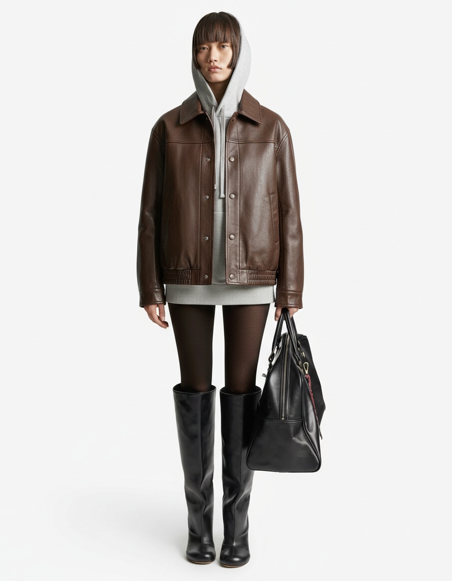 Giacca da motociclista marrone da donna - Stile vintage biker chic KUN-00138