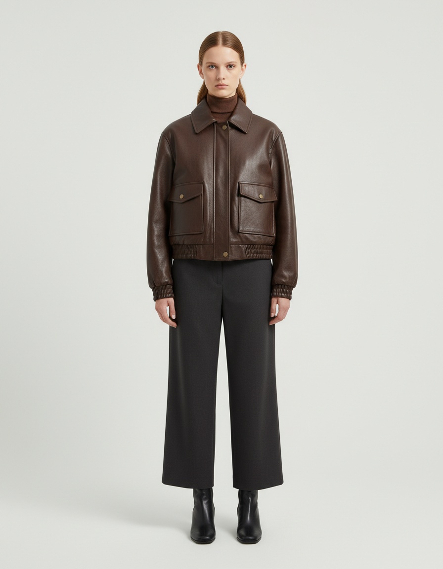 Giacca da motociclista marrone da donna - Stile vintage biker chic KUN-00138