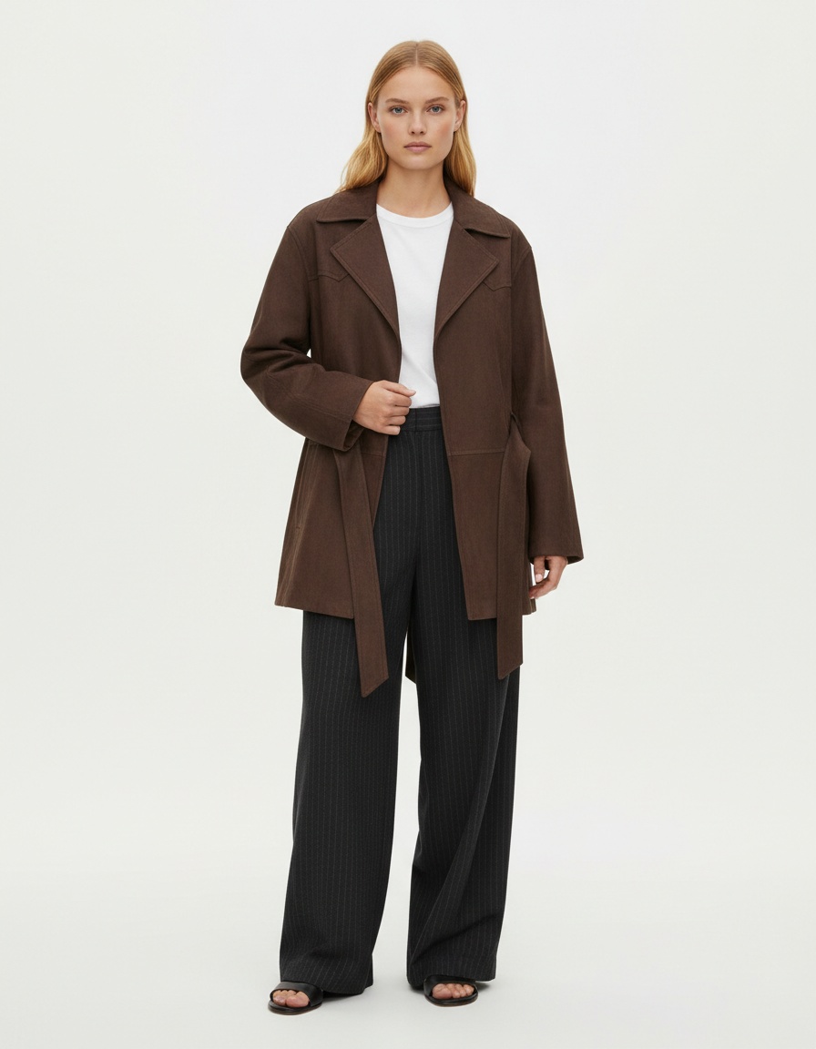 Giacca in finta pelle scamosciata con cintura - Stile europeo KUN-00139