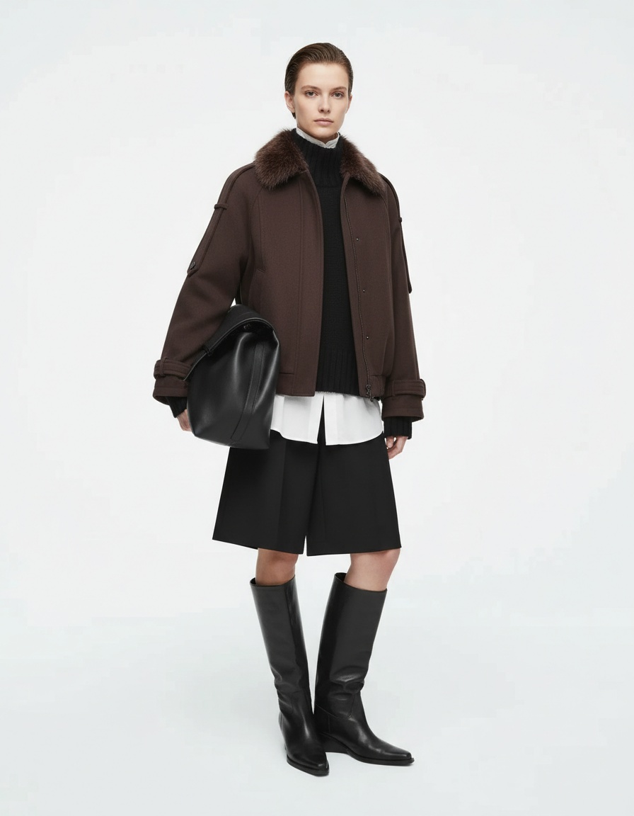 Giacca con collo in pelliccia sintetica - Capospalla alla moda in tessuti misti KUN-00150