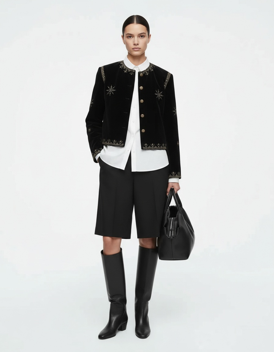 Giacca stile court in velluto ricamato KUN-00152