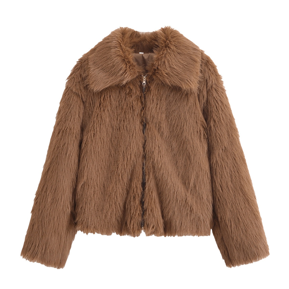 Giacca con collo in pelliccia sintetica - Elegante cappotto minimalista in peluche KUN-00169