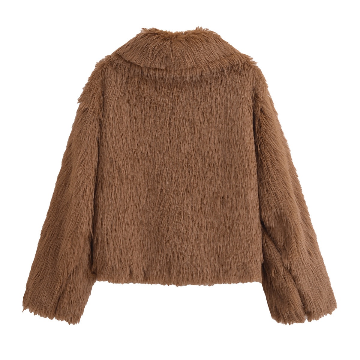 Giacca con collo in pelliccia sintetica - Elegante cappotto minimalista in peluche KUN-00169