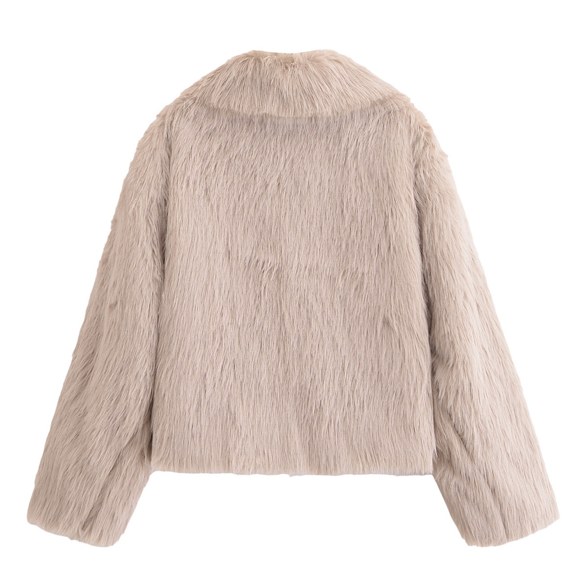 Giacca con collo in pelliccia sintetica - Elegante cappotto minimalista in peluche KUN-00169