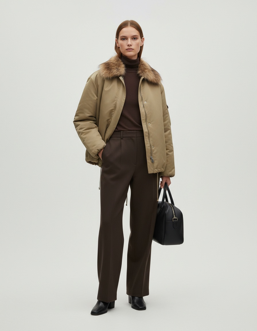 Giacca da aviatore con collo in pelliccia sintetica KUN-00175