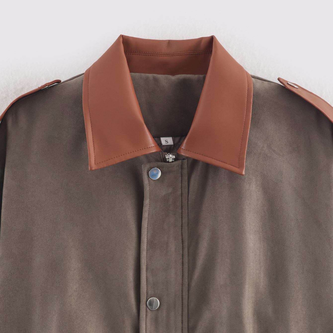 Giacca in pelle scamosciata da donna, elegante e casual, con blocchi di colore, modello KUN-00220