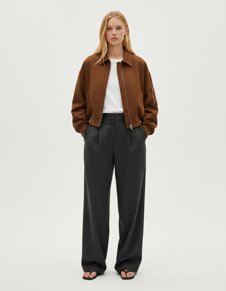 Giacca bomber in pelle scamosciata - Capospalla casual alla moda KUN-00282