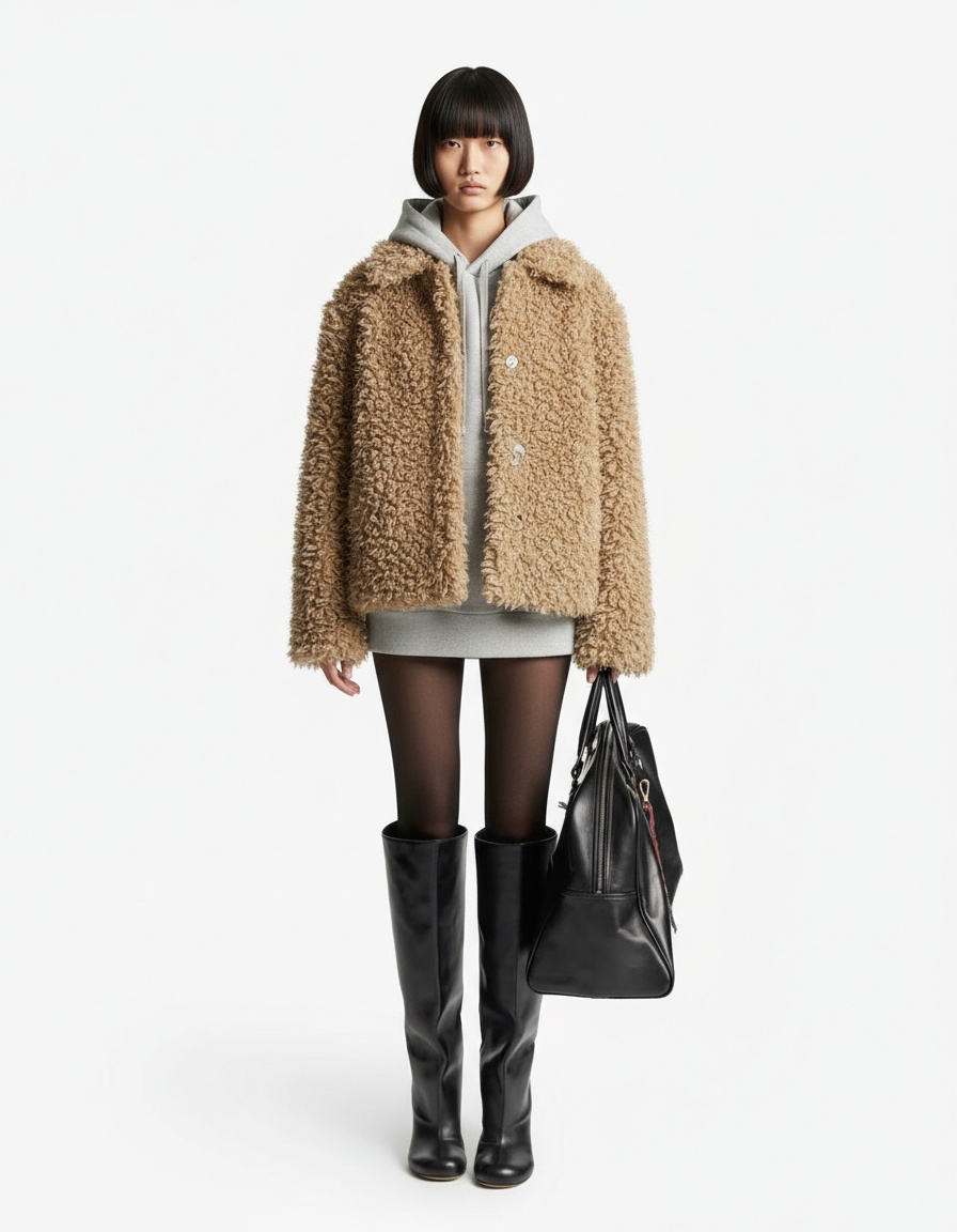 Giacca in finta pelliccia di montone, capospalla casual e alla moda KUN-00283