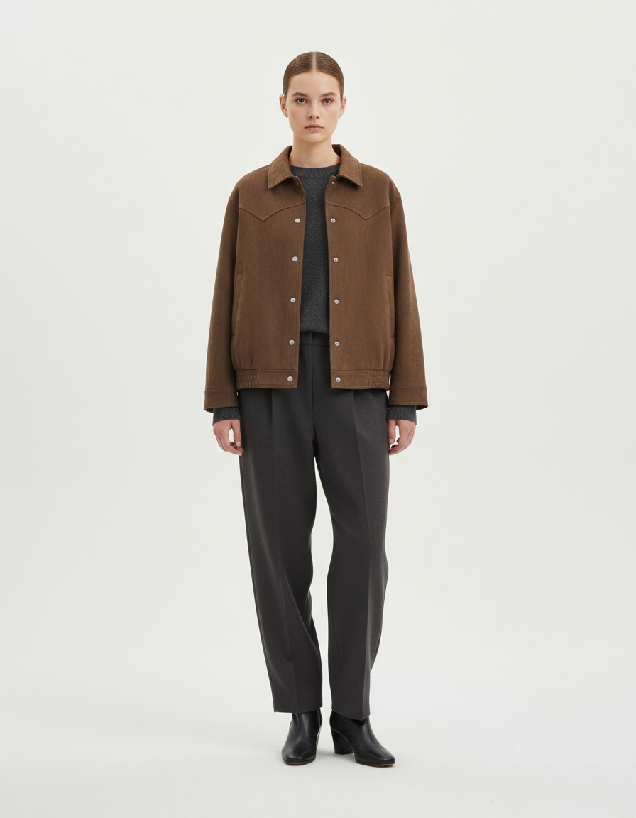 Giacca bomber in pelle scamosciata, vestibilità ampia - Moda donna KUN-00287