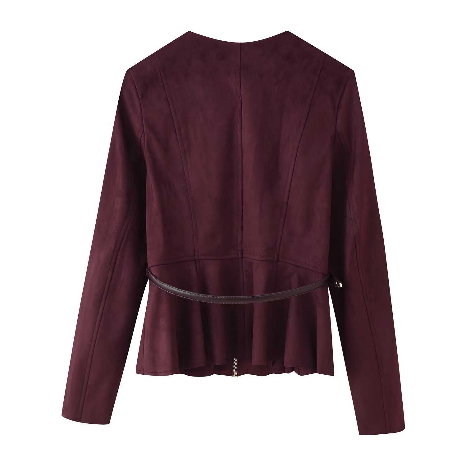 Minigonna/giacca in pelle scamosciata con cintura - Stile europeo KUN-00291