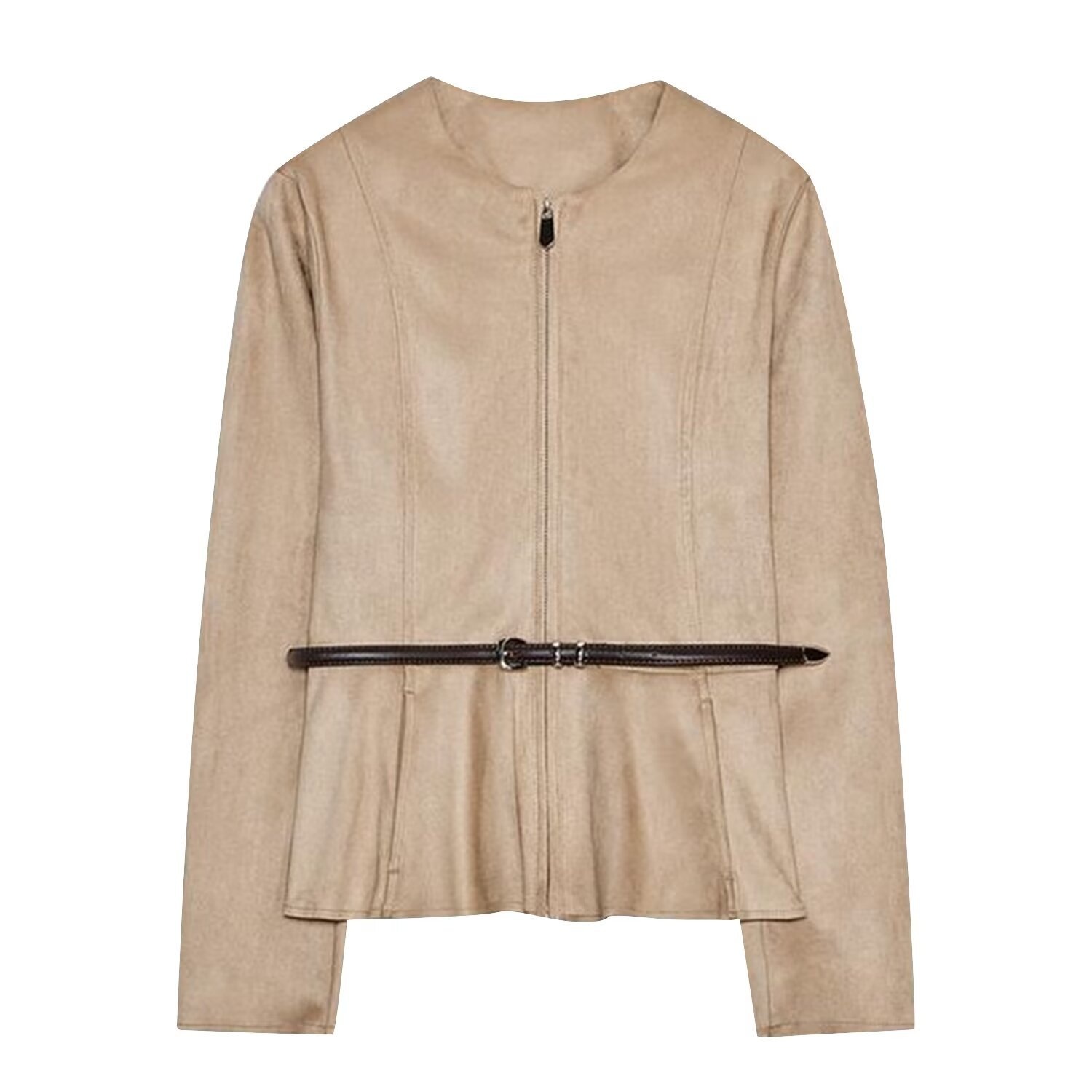 Minigonna/giacca in pelle scamosciata con cintura - Stile europeo KUN-00291