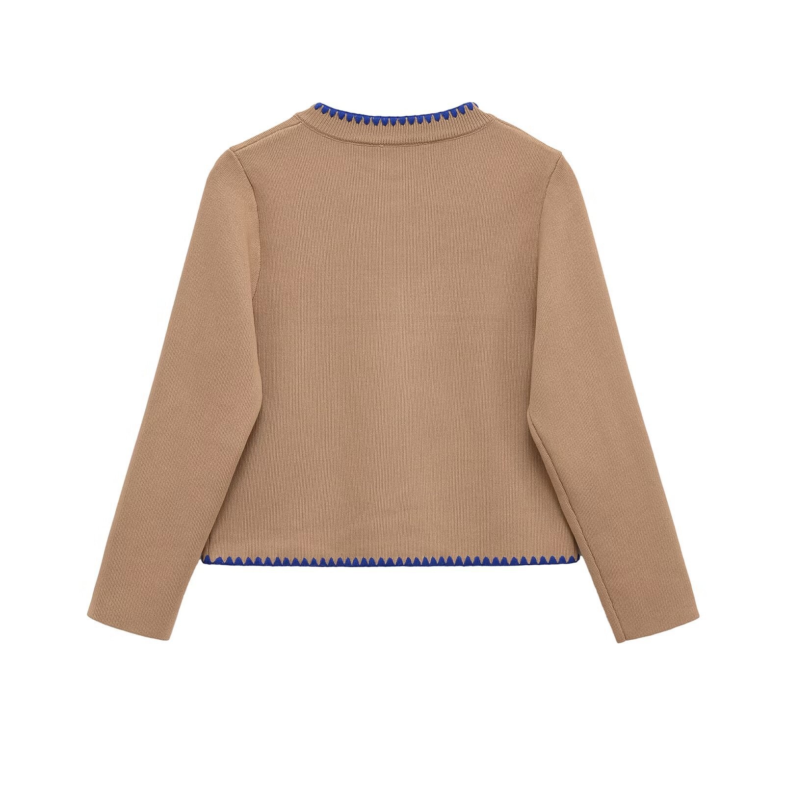 Cardigan lavorato a maglia - Maglione a blocchi di colore ricamato KUN-00298