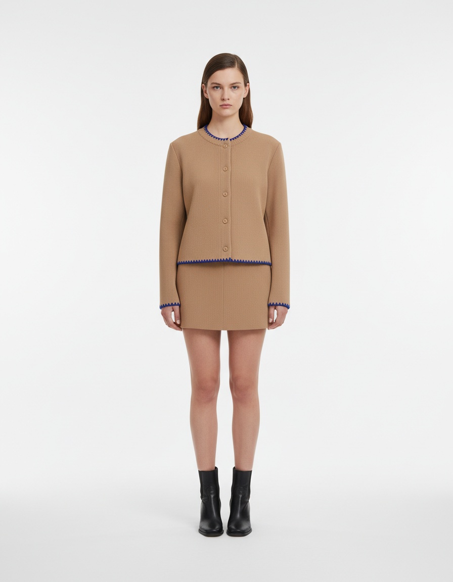 Cardigan lavorato a maglia - Maglione a blocchi di colore ricamato KUN-00298