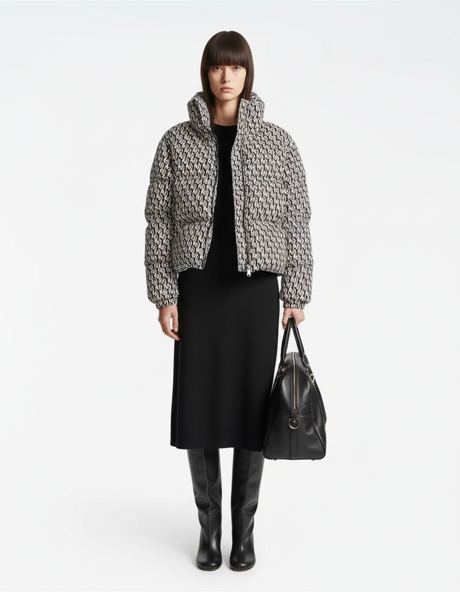 Giacca imbottita da donna in cotone con stampa floreale, elegante, modello KUN-00007