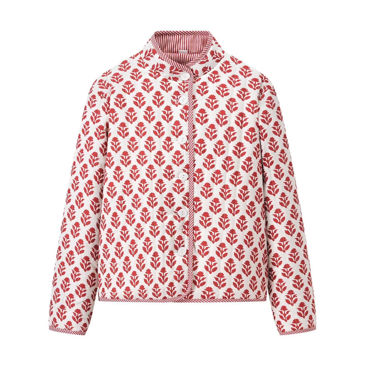 Giacca reversibile in cotone con stampa floreale - Elegante colletto alla coreana KUN-00011