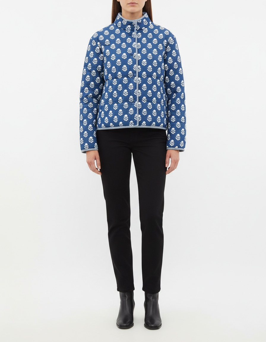 Giacca reversibile in cotone con stampa floreale - Elegante colletto alla coreana KUN-00011
