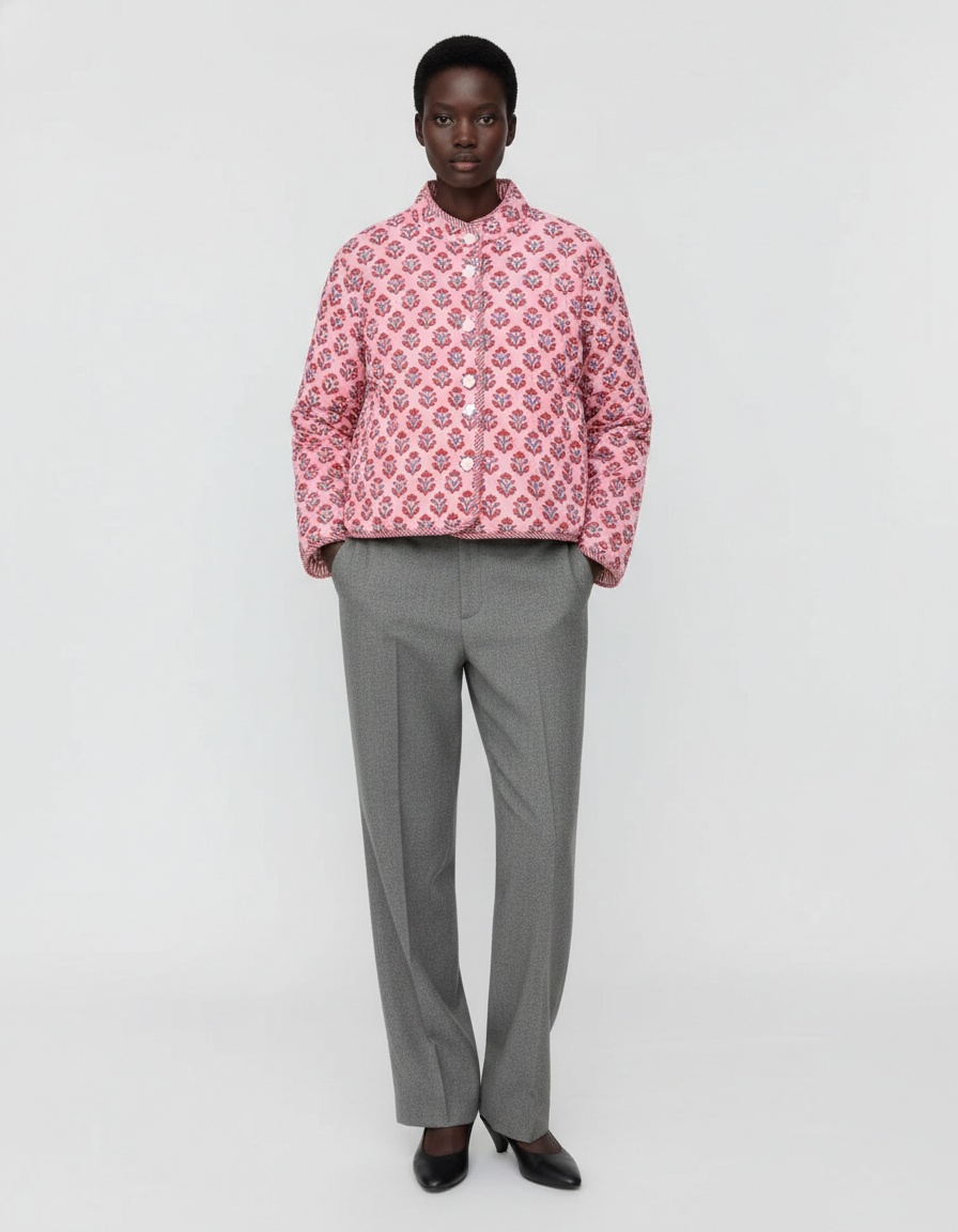 Giacca reversibile in cotone con stampa floreale - Elegante colletto alla coreana KUN-00011