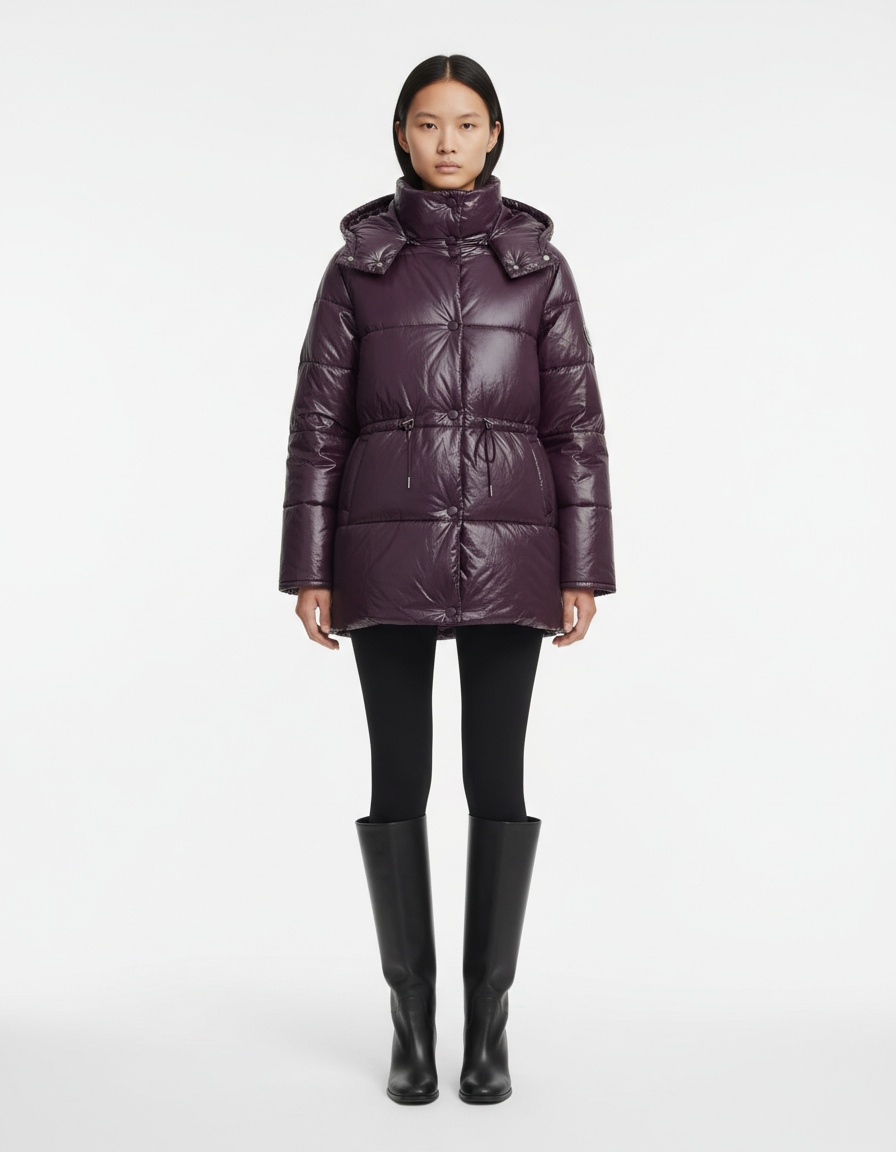 Giacca da donna in cotone con cappuccio e cerniera, modello classico KUN-00013