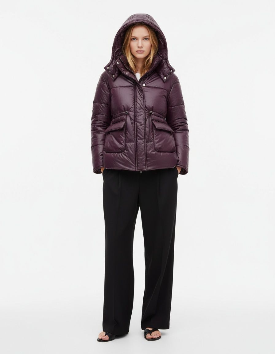 Giacca da donna in cotone con cappuccio e cerniera, modello classico KUN-00013