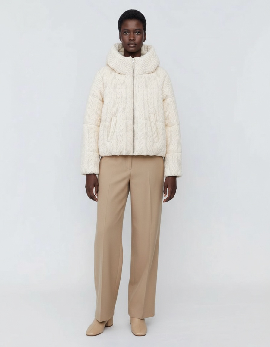 Women's Hooded Padded Cotton Jacket Braided Trim KUN-00024