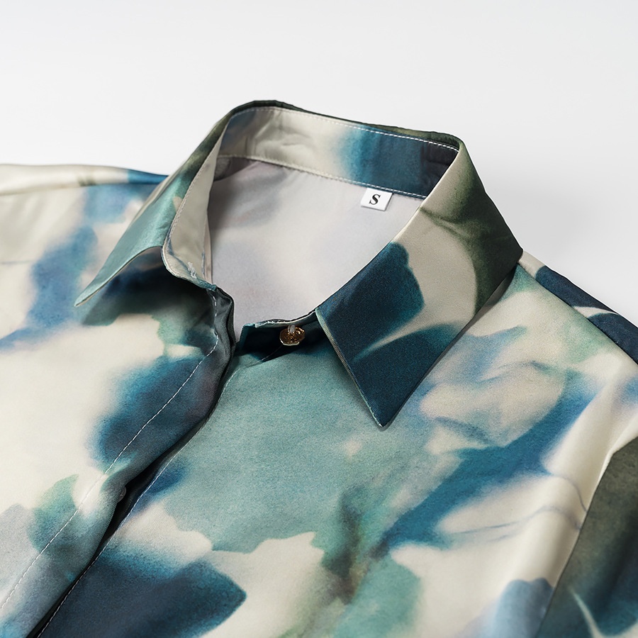 Camicetta in seta stampata, stile classico europeo, modello KUN-00005