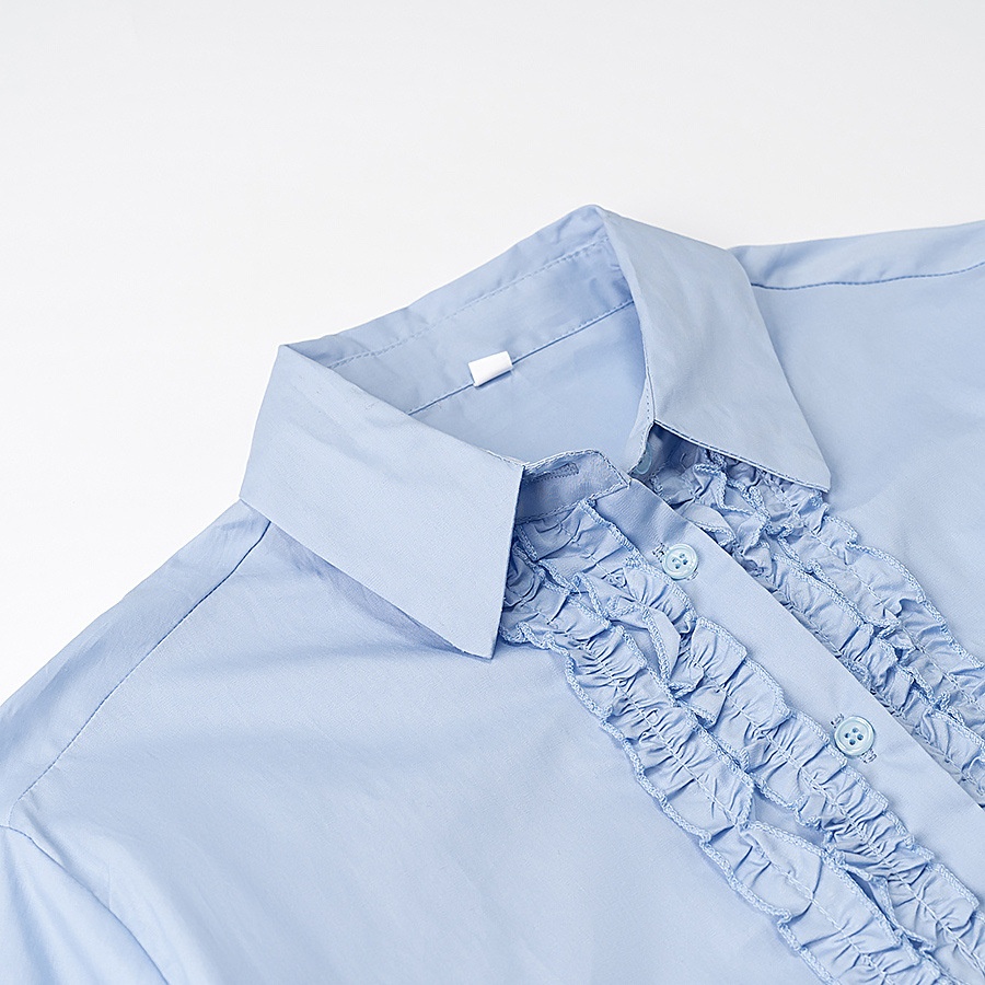 Camicia in popeline con strati sul davanti - Classica blusa da donna KUN-00006