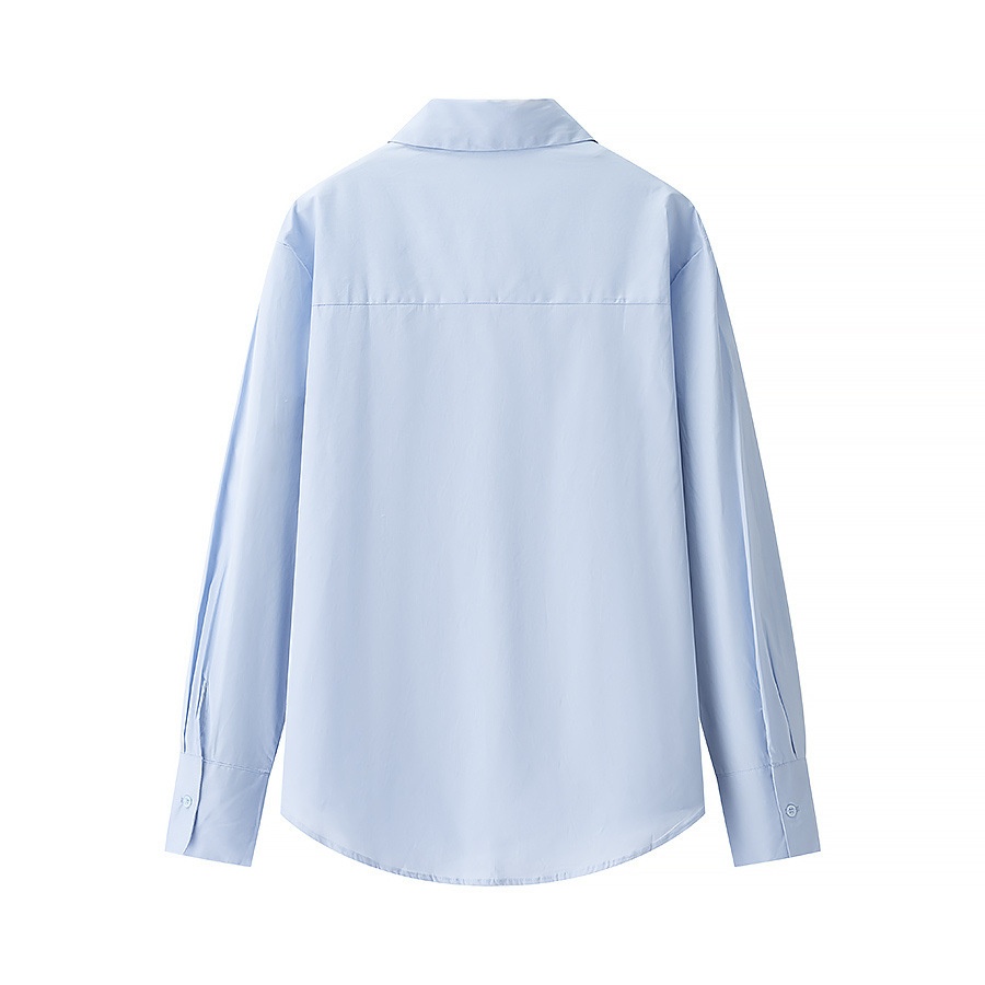 Camicia in popeline con strati sul davanti - Classica blusa da donna KUN-00006