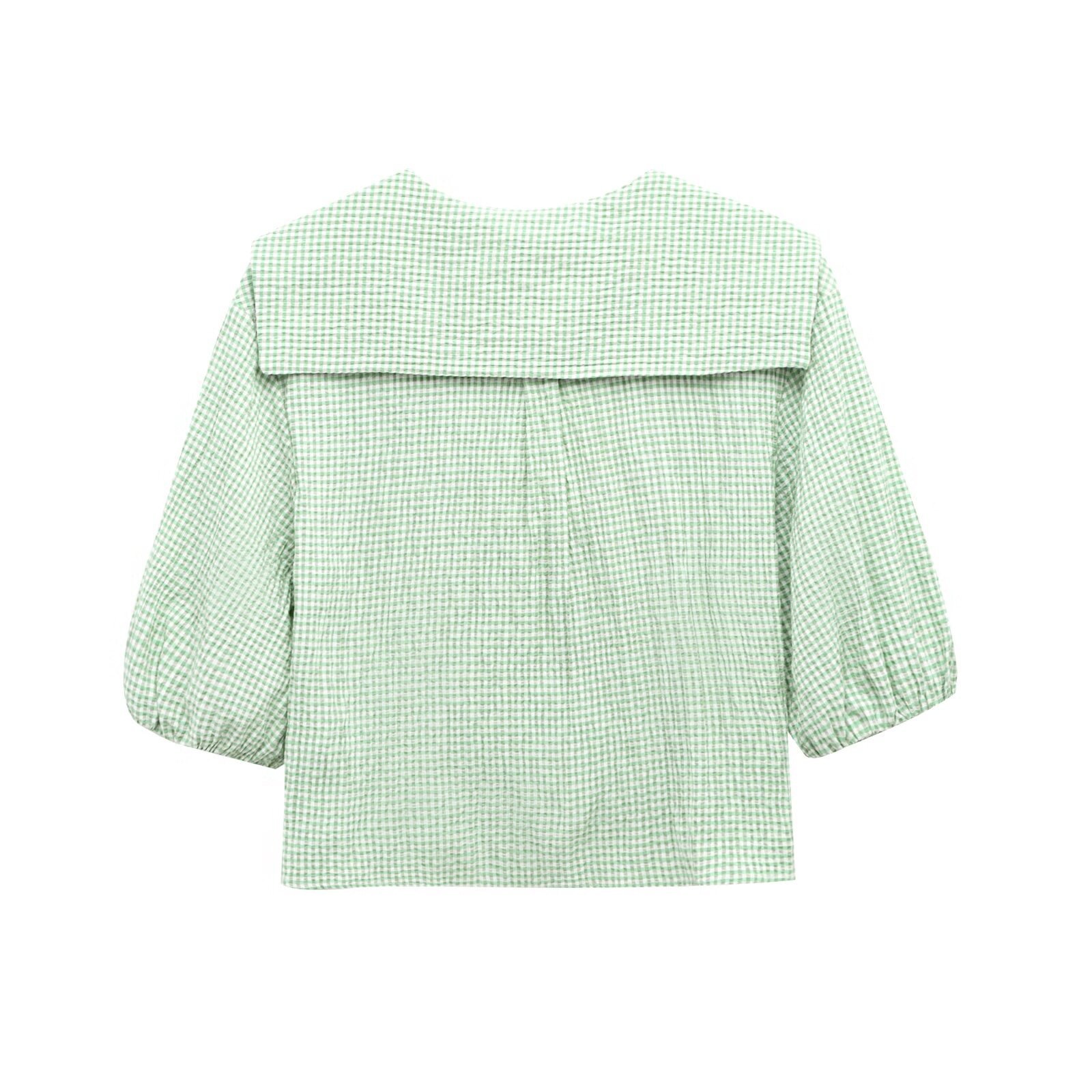 Camicia corta da donna a maniche lunghe con colletto a papillon KUN-00007