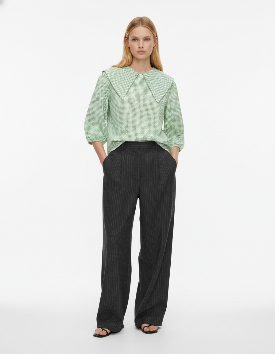 Camicia corta da donna a maniche lunghe con colletto a papillon KUN-00007