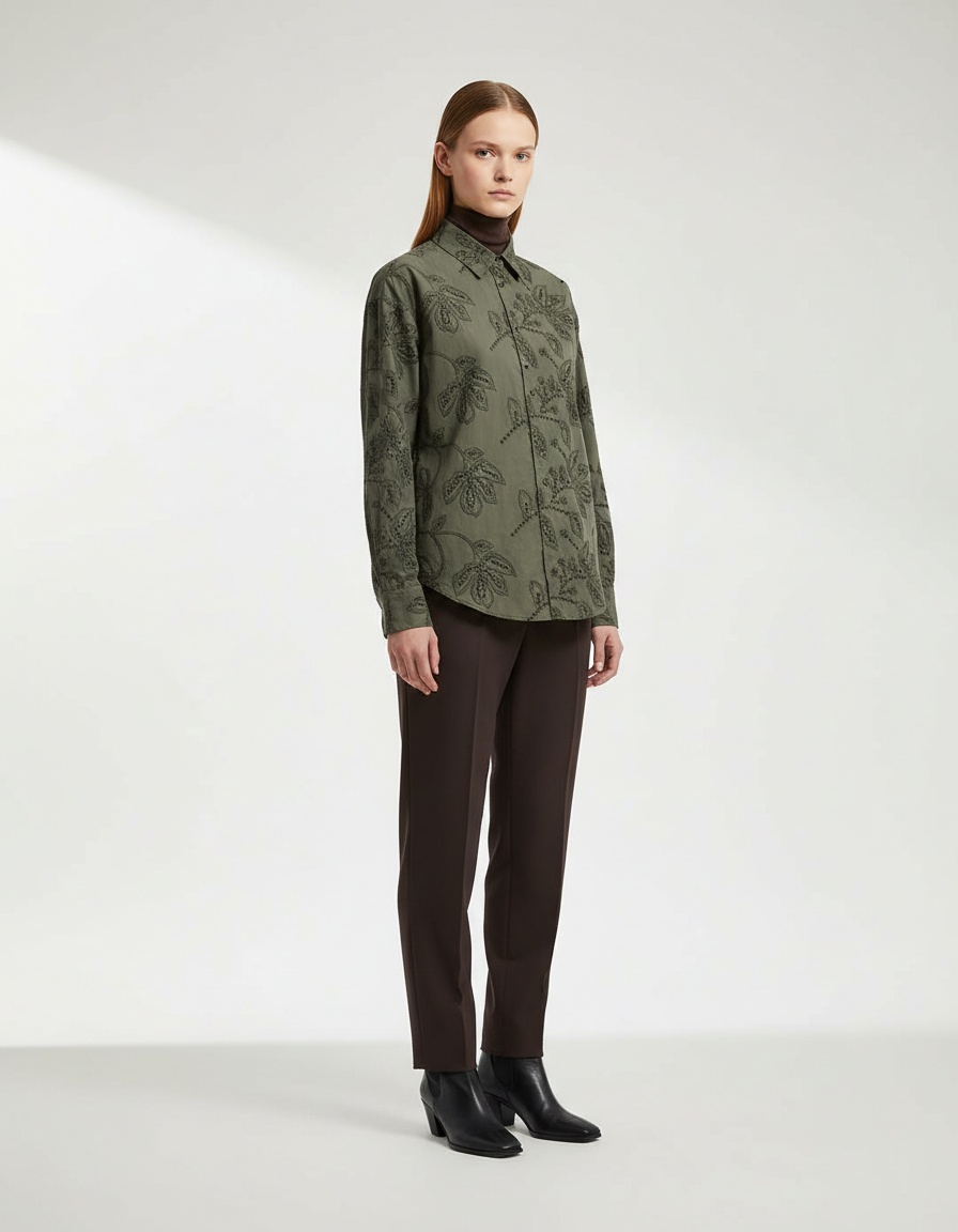 Camicia classica ricamata - Top versatile in stile europeo KUN-00008