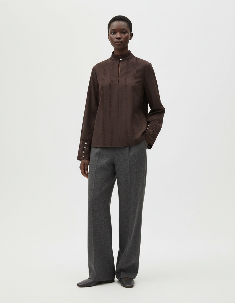 Camicetta in pizzo ricamato - Camicia classica da donna KUN-00009